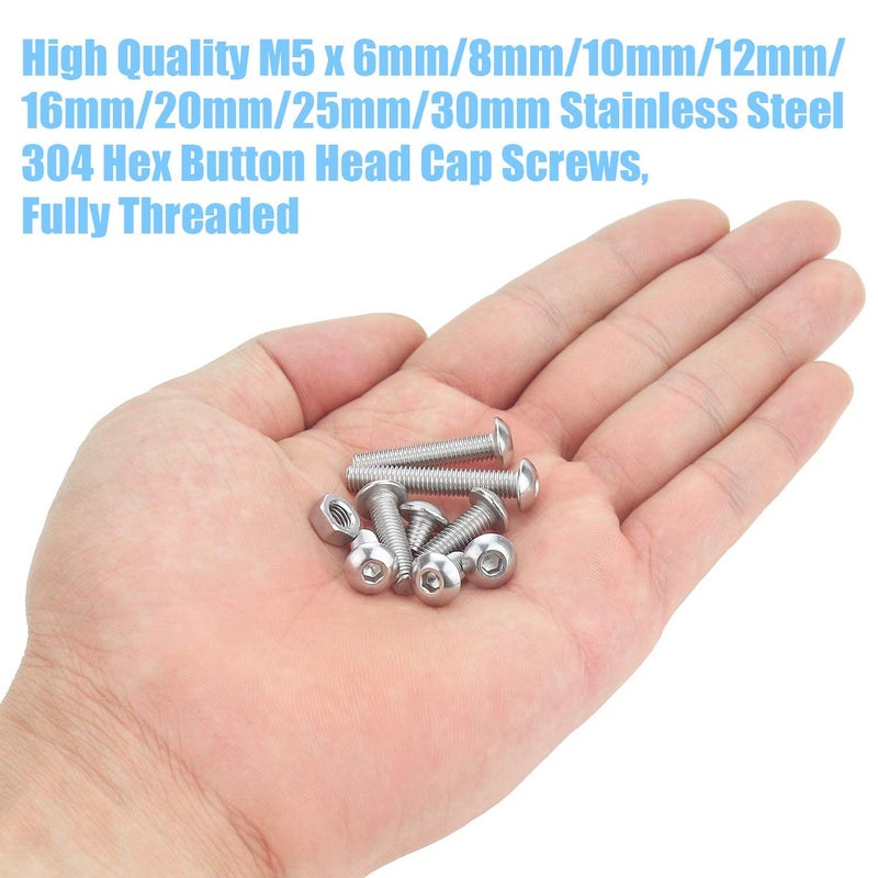 DYWISHKEY 195 Pieces M5 x 6mm/8mm/10mm /12mm/16mm/20mm/25mm/30mm Stainless Steel 304 Hex Button Head Cap Bolts and Nuts Kit - Image 5